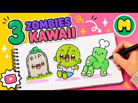 How to draw 3 kawaii zombies step by step