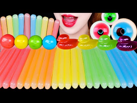 ASMR RAINBOW FOODS *FROZEN WAX CANDY, TIKTOK DUCK JELLY, RAINBOW GUMMY EATING SOUNDS MUKBANG 먹방 咀嚼音