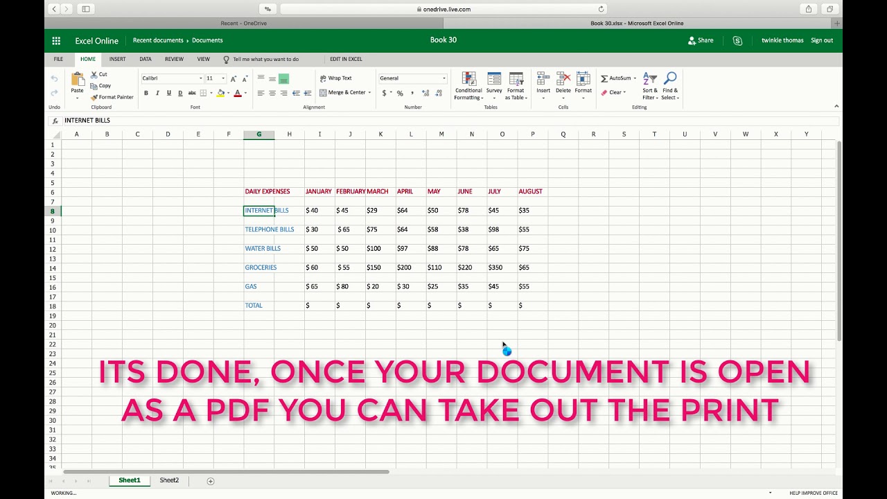 how-to-print-active-sheets-in-excel-online-onedrive-youtube