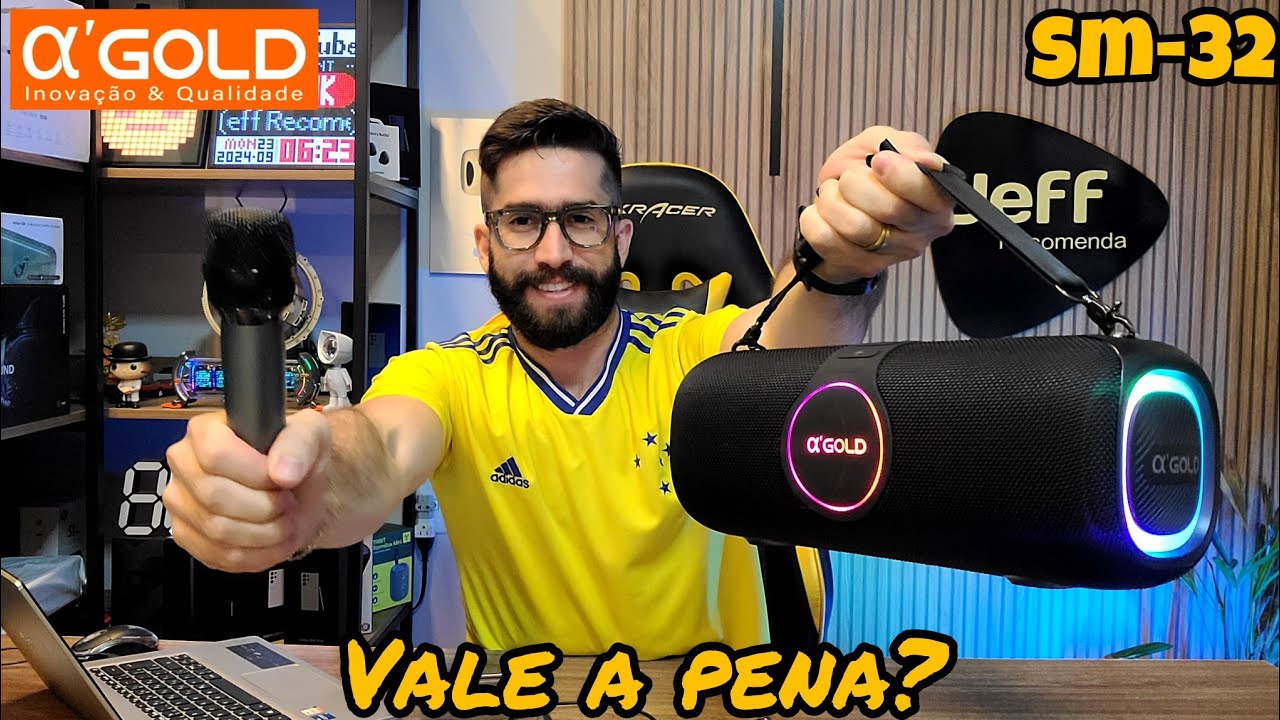 Caixa de som A'GOLD SM-32 120W IPX6 com MICROFONE e BATERIA GIGANTE! É ...