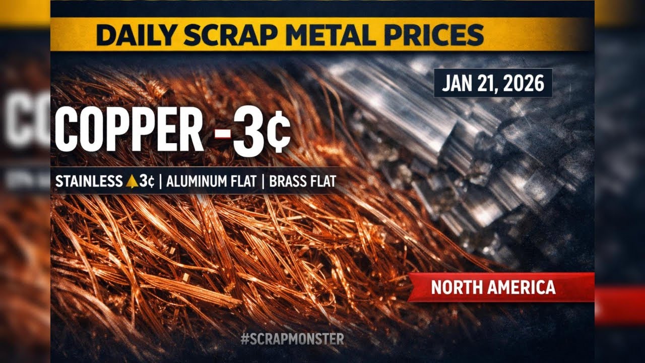 Daily Scrap Metal Prices | Copper ▼3¢ Stainless ▲3¢ Mixed | Jan 21, 2026 | ScrapMonster