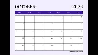 Printable October 2026 Calendar | A4 & US Letter | Portrait & Landscape