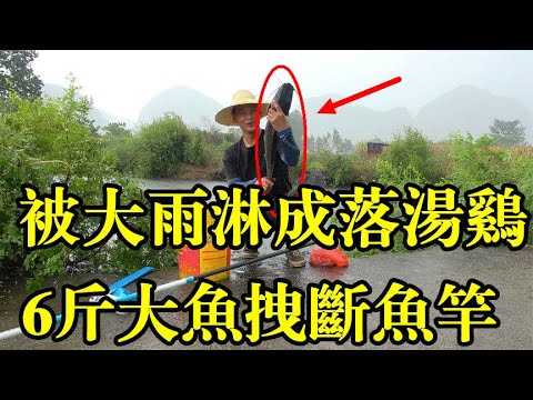 6斤大鱼咬钩的瞬间大雨倾盆而下，鱼竿直接断掉，阿琪这次是亏是赚？【农村阿琪】