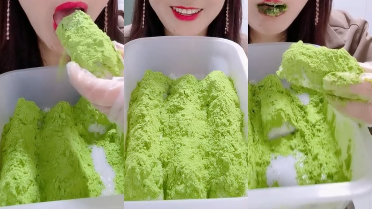 얼음먹방 HEAVY MATCHA POWDER ICE EATING ASMR 💚🍵 CRUNCH ICE BLOCK ICE  녹차 | Матча | 抹茶