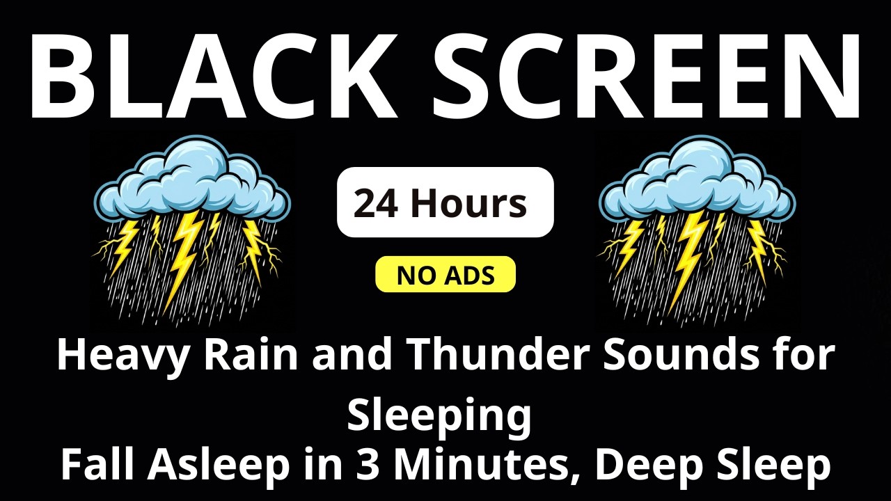 🔴 Heavy Rain and Thunder Sounds for Sleeping – Black Screen | Fall Asleep in 3 Minutes, Deep Sleep