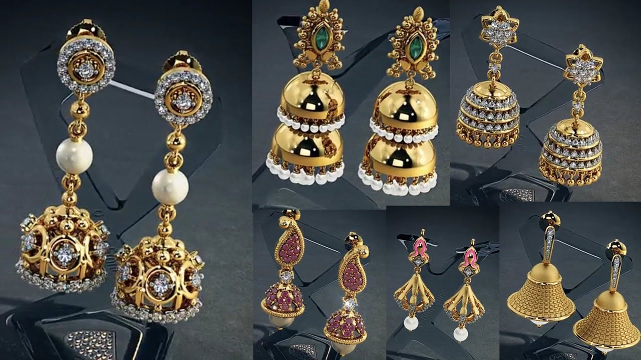 Latest gold jhumkas earrings designs with weight and price diamond jhumka buttalu 
