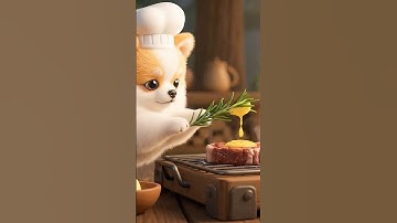 Sizzling Steak with Garlic Butter with Magic the Fluffy Pup! #ai #cute #chef #chefcook #animation