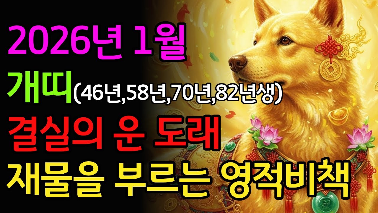 2026년 1월 개띠 결실의 운 도래 재물을 부르는 비책 46년생 58년생 70년생 82년생