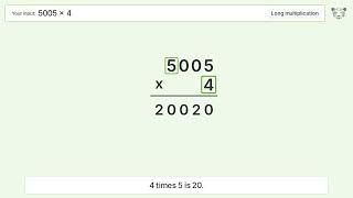 5005 x 4 Long Multiplication - Step-by-Step