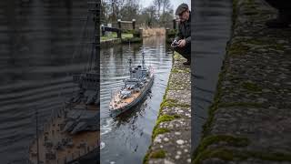 Mini Battleship Navigates a Canal Lock ⚓ #Shorts #RCBattleship #RCBoat #Miniature #ScaleModel