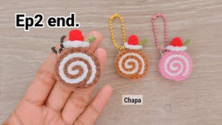 Ep2 end. Assembly 🍰 Crochet Mini Roll Cake Keychain Tutorial step by step #crochet