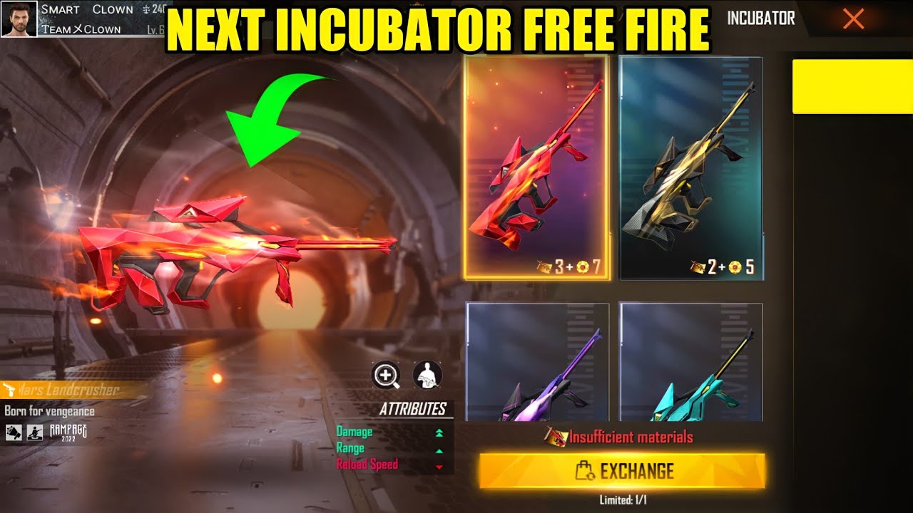 NEXT INCUBATOR FREEFIRE | AUG GUN INCUBATOR FREEFIRE | FF NEXT INCUBATOR | FREEFIRE NEW EVENT