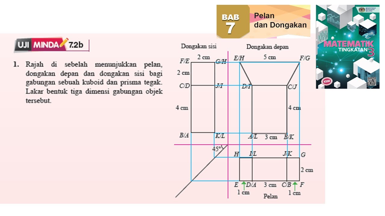 KSSM Matematik Tingkatan 3 Bab 7 Pelan dan dongakan uji minda 7.2b no1