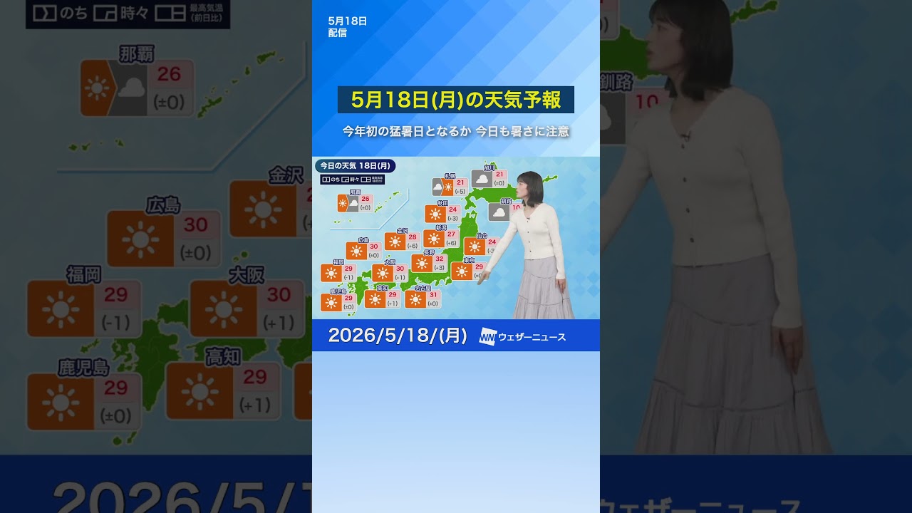 【5月18日(月)の天気予報】今年初の猛暑日となるか 今日も暑さに注意　#通勤タイパ #news #今日の天気