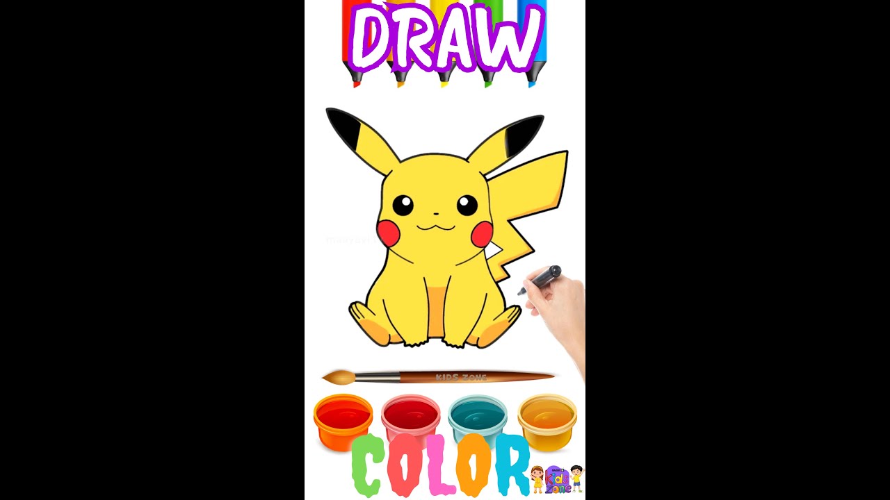 How to draw & Color #PIKACHU #POKEMON -VV | Easy Simple drawing | Kids ...