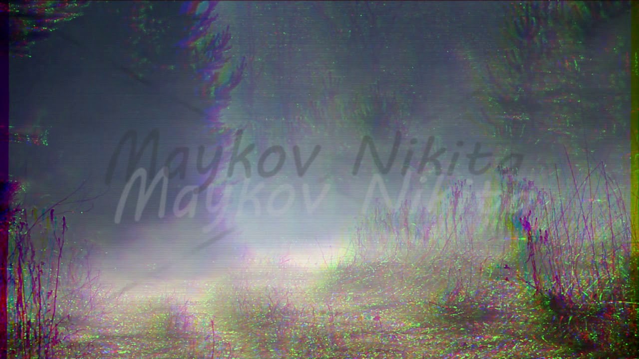 Glitch effect. Morning mist over the forest road