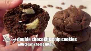 Baking Double Chocolate Chip Cookies with Cream Cheese Filling - very yummy cookies!