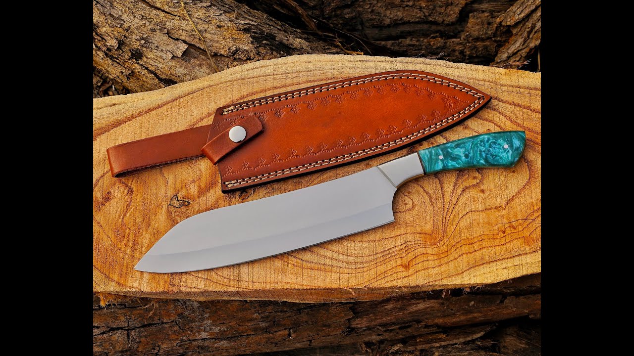 Green Resin D2 Steel Full Tang Chef Knife Handmade Essential Kitchen Knife USA