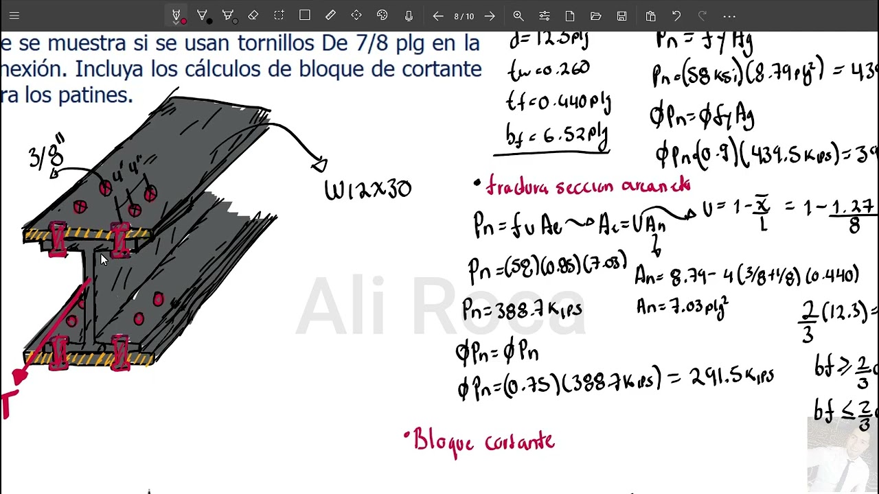 Tensión Ejemplo 4: Cálculo de fluencia, fractura y bloque de cortante en un W12×30 (AISC)