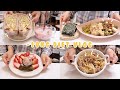 SUB)🥬냉장고에 남은 재료로 간단히 만드는 맛있는 다이어트식단(시금치페스토,부타동,무나물,오코노미야키피자,에구마샌드위치,홈카페)food vlog|다이어트레시피|slow diet