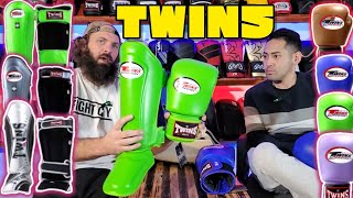 Twins BGVL3 boxing gloves and shin guards