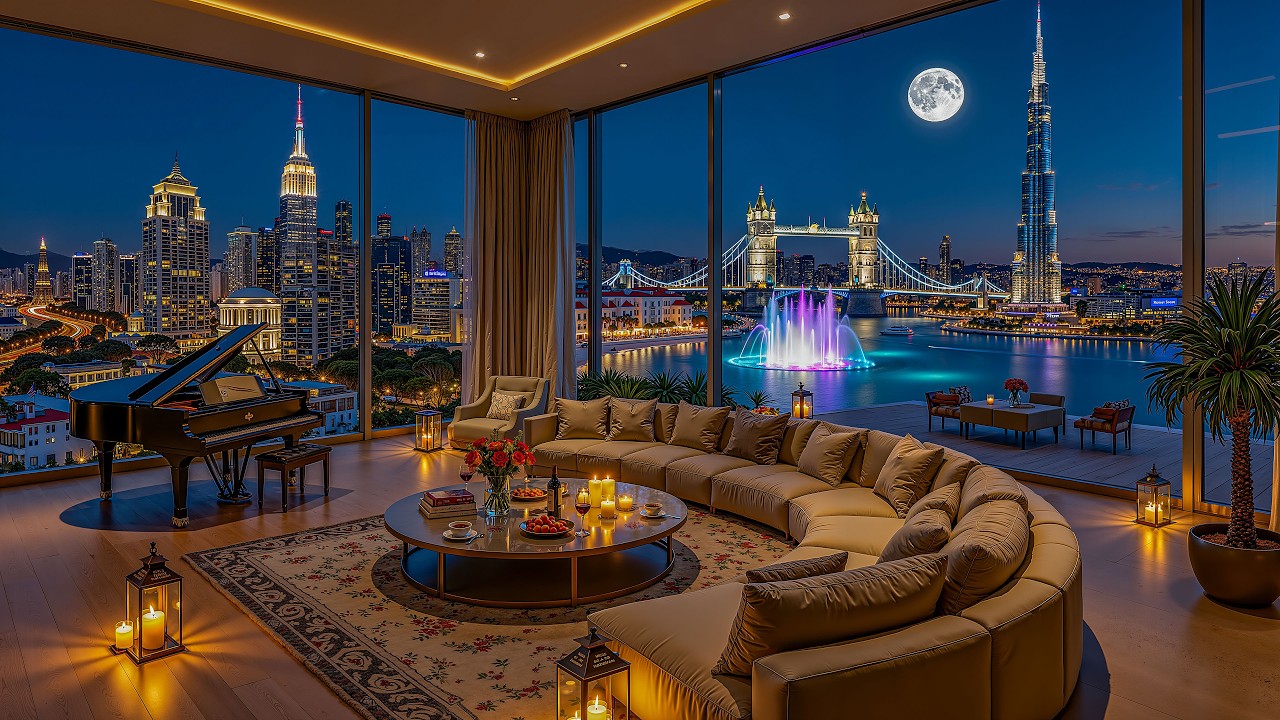Cozy Moonlight Penthouse Jazz 🌙 Smooth Jazz Piano & Skyline Ambience for Relaxation