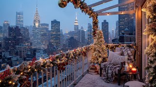 Khung cảnh ban công tuyết đêm Giáng Sinh ấm áp ở New York ⛄️🎄🗽 (Âm thanh thành phố & lò sưởi) screenshot 5