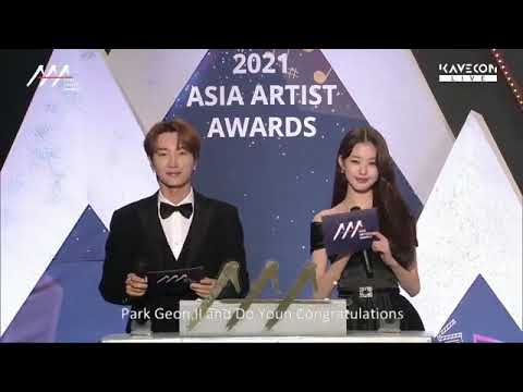 Doyoung at Asia artist awards 2021 [ While receiving the award #doyoung ]