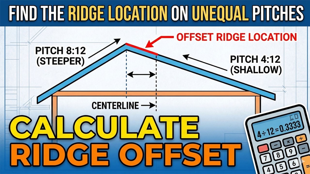 Pitch And Ridge Point Offset Roof Framing - How to Locate the Ridge on Dual Pitch Roofs - YouTube
