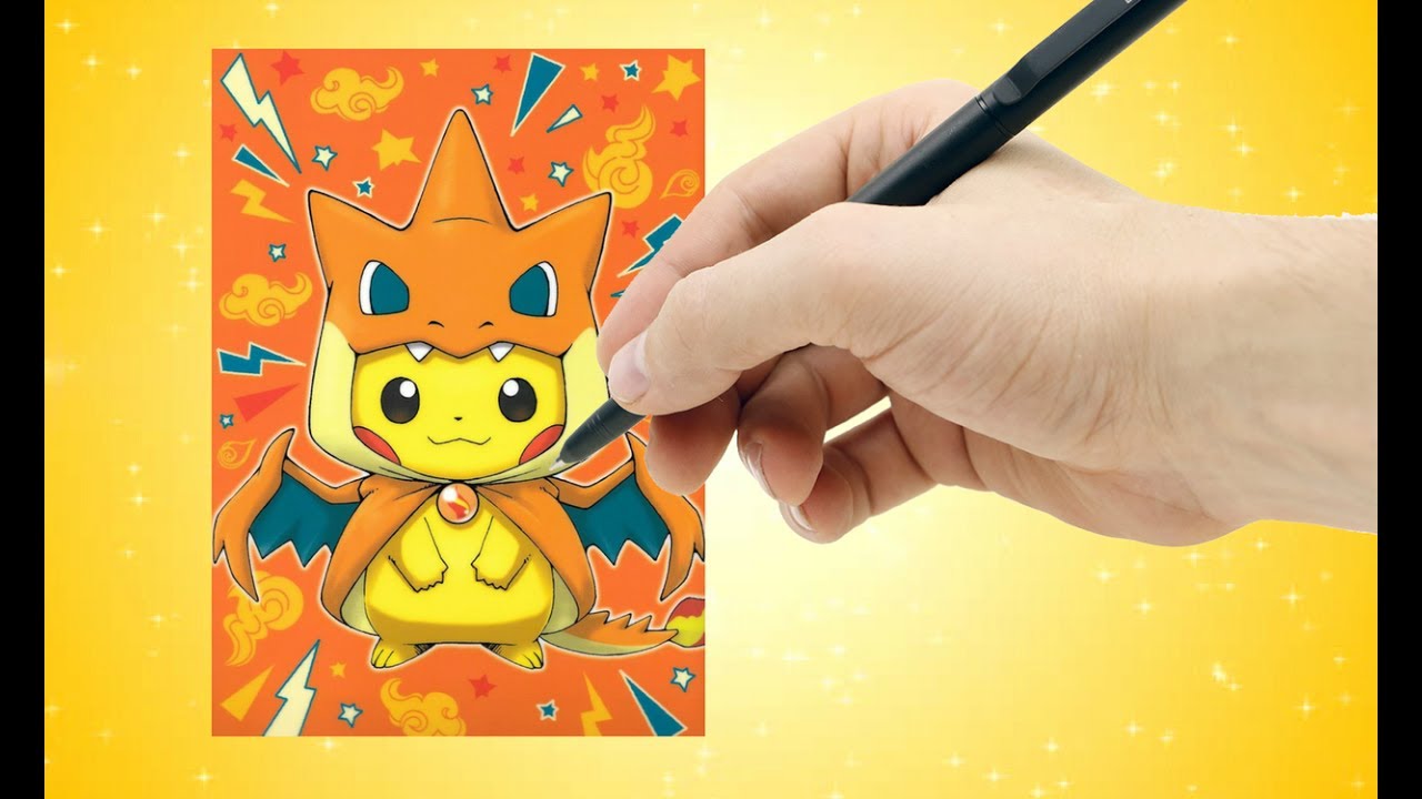 How To Easily Draw Cute Pikachu In Charizard Costume How To Draw Pokemon