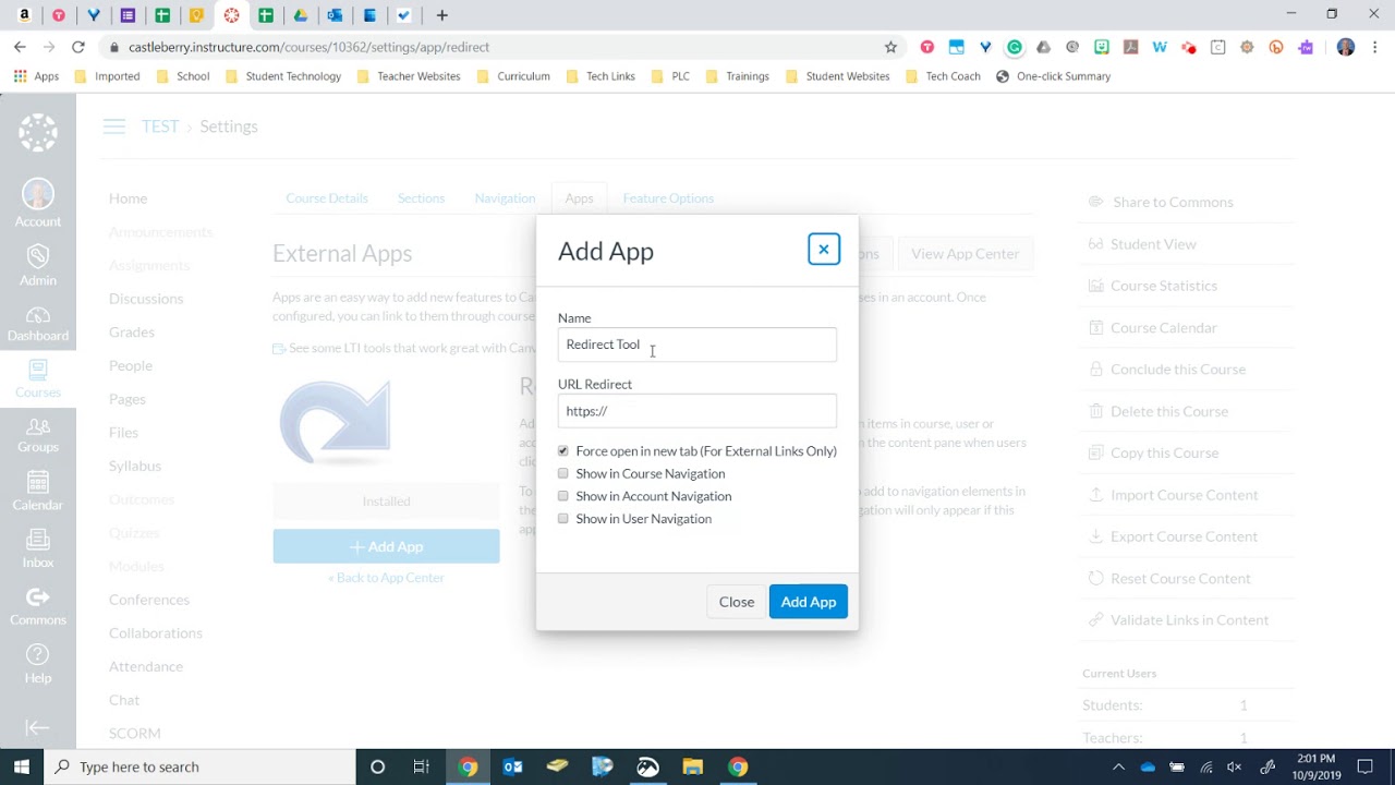 Adding the Redirect tool to Canvas YouTube