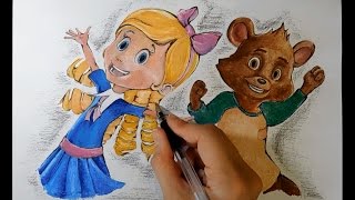Рисуем  гуашью: девочка Голди и мишка Джек. Мульт Disney \