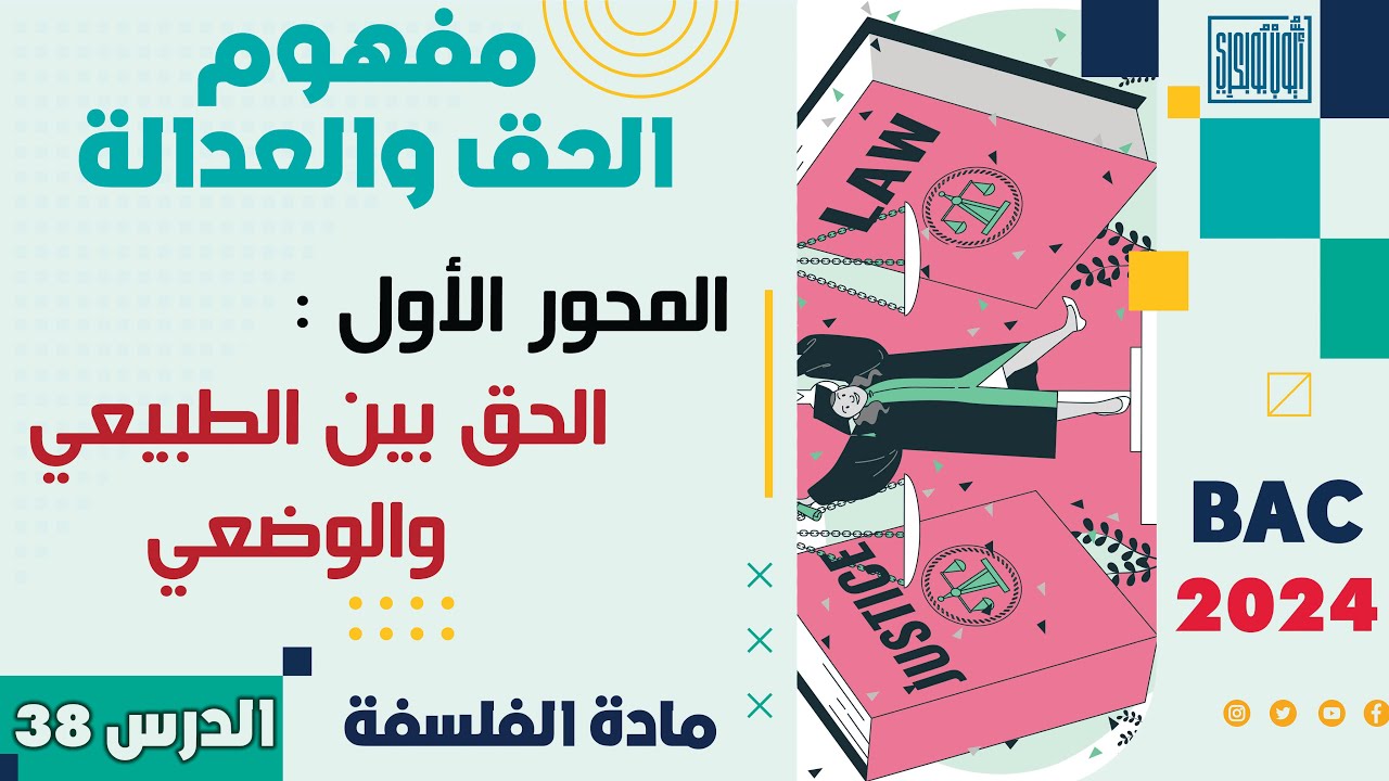 مادة الفلسفة ثانية باك 2024 | الدرس 38 | مفهوم الحق والعدالة| المحور الأول: الحق بين الطبيعي والوضعي