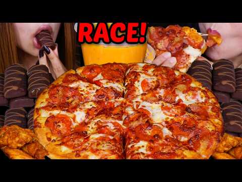 ASMRレース！バターチキンチーズペパロニピザ＆ミニダヴアイスクリームバー 먹방