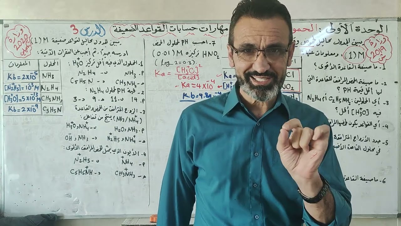 توجيهي-المنهاج الجديد-القواعد الضعيفة وثابت التأين Kb