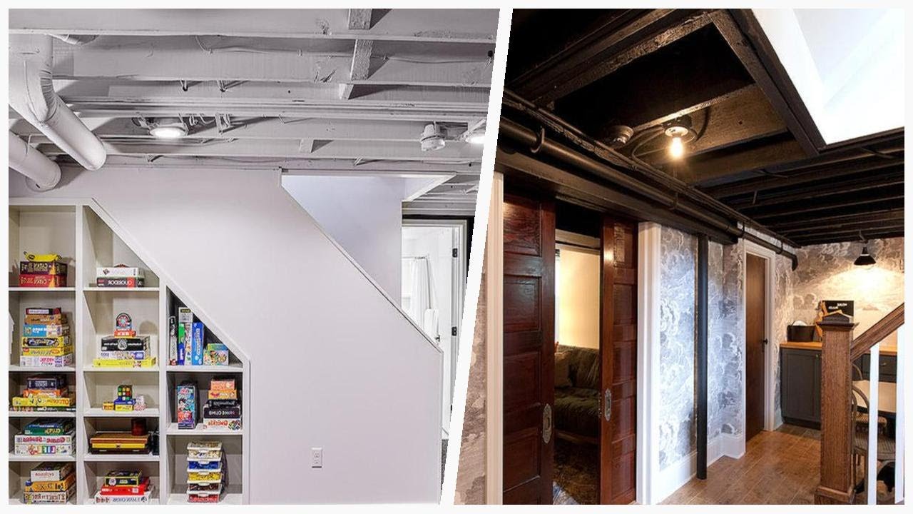75 Exposed Beam Basement With Gray Walls Design 🌈 ...