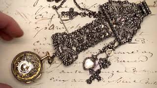 Skeletonized verge fusee antique pocket watch with chatelaine
