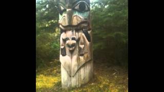 Outside Haida longhouse Kasaan village, prince of whales  island AK