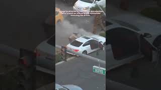 Driver rescued from burning car on Las Vegas strip