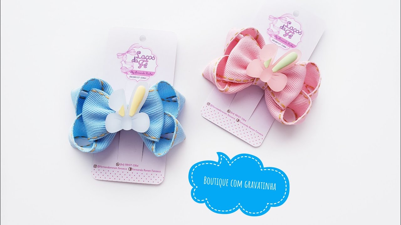 Laço Boutique com gravatinha 😍 Tamanho P - Fita jeans