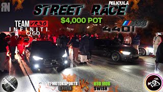 STREET RACE INFINITI AMS TUNED Q60 VR30 VS B58 BMW 440 F36 GRAN COUPE MOVIE NIGHT