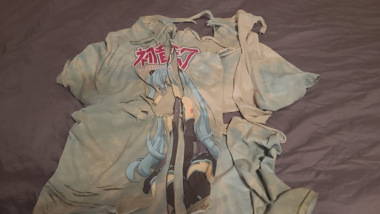 Ripping up Hatsune Miku tie-dye shirt