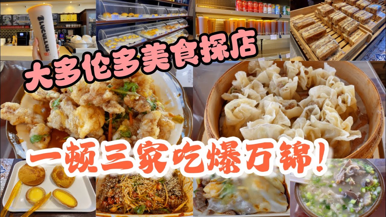 【加拿大🇨🇦大多伦多美食探店】挑战一顿三家吃爆万锦！锅包肉！顺德鱼皮！羊肉烧卖！鲜虾牛肉肠粉！羊杂汤！菠萝包！核桃露！蛋挞！吃到爽！
