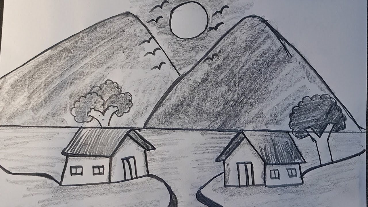 How to draw a sunrising scenery/landscape scenery drawing for beginner/easy scenery drawing 