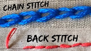 Chain stitch and Back stitch | Hand Embroidery for beginners | vb arts | Basic stitches