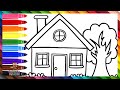 Dibuja y Colorea Una Casa Con Jardín 🏡🌈 Dibujos Para Niños