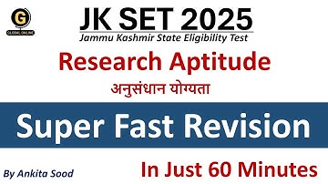 Research Aptitude Full Syllabus Revision for JKSET 2025  |Paper 1 Most Important Topics Preparation