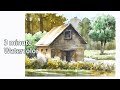 [ 3 minute Watercolor ] Easy Landscape Watercolor - Shack. (Arches rough) NAMIL ART