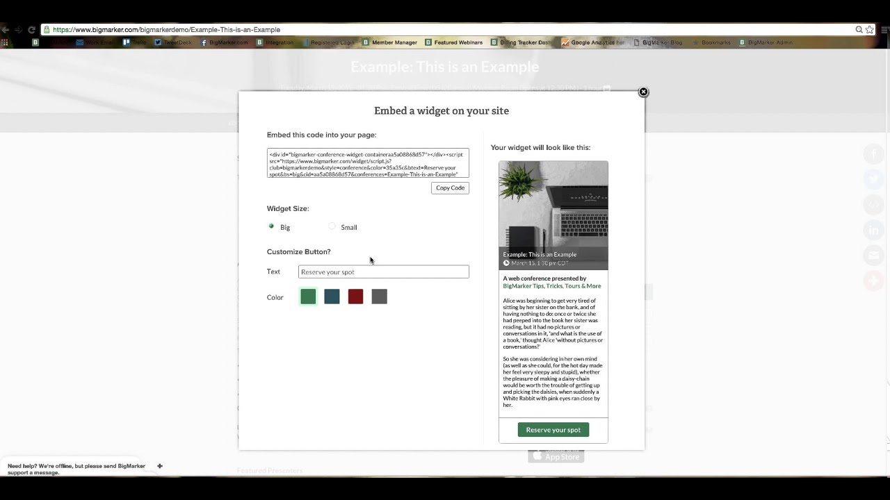 Embedding your registration form, live event & recording