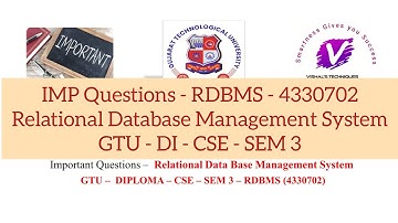IMP Question RDBMS 4330702 | Relational Database Management System IMP Question |GTU DI IMP QUESTION